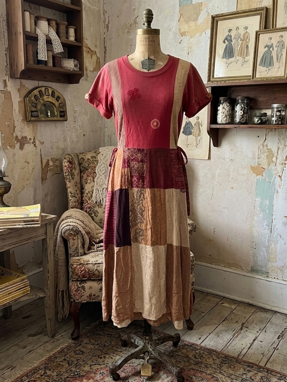 Vintage Donna Jessica Patchwork Maxi Dress – 1990s – Size 1